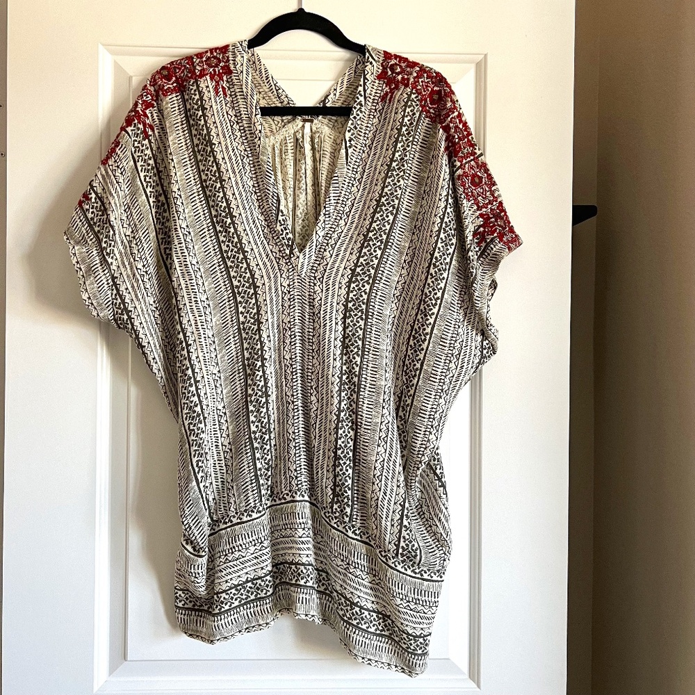 Free People Bohemian Embroidered Shoulders Top size S